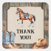 カウボーイ素朴乗馬バースデーパーティー スクエアシール (正面)