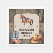 カウボーイ素朴乗馬バースデーパーティー スタンダードカクテルナプキン (正面)