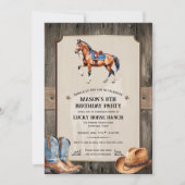 カウボーイ素朴乗馬バースデーパーティー 招待状 (正面)