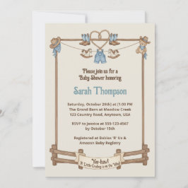 カウボーイ素朴物干しボーイ赤ちゃんシャワー 招待状