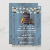 カウボーイ結婚ズ素朴ヒマワランタンほこりっぽい青 招待状 (正面/裏面)