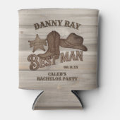 カウボーイ花婿介添人素朴ウッドカットバチュラーパーティ 缶クーラー (正面)