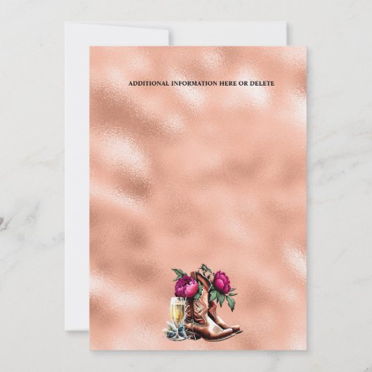 カウボーイ西ブーツマゼンタ桃の泡立ちシック 招待状 (裏面)