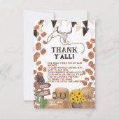 カウボーイ西素朴茶色の牛の赤ちゃんシャワー サンキューカード (正面)