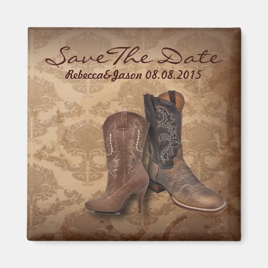 カウボーイ西部の田舎の結婚式は日付を保存 マグネット (正面)
