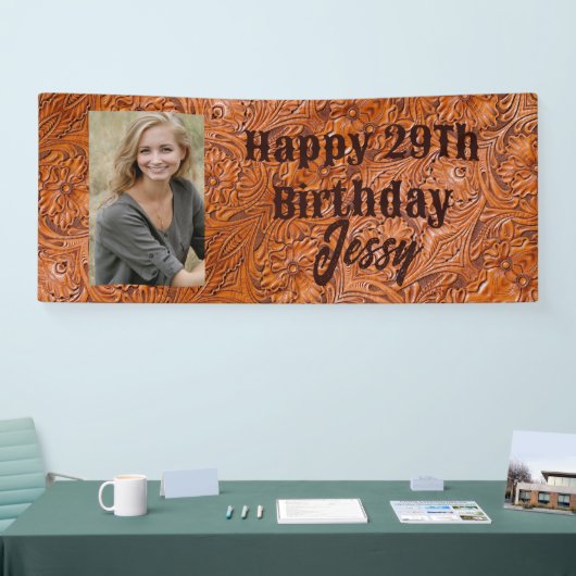 カウボーイ西部の田舎の誕生日パーティカスタムの写真 横断幕 (トレードショー)
