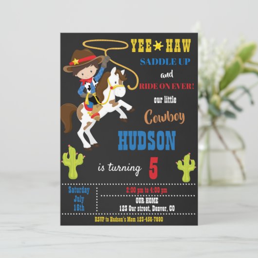 カウボーイ誕生日の招待ワイルドウエストロデオパーティー 招待状 (スタンド正面)