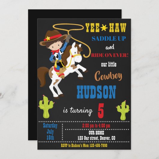 カウボーイ誕生日の招待ワイルドウエストロデオパーティー 招待状 (正面/裏面)