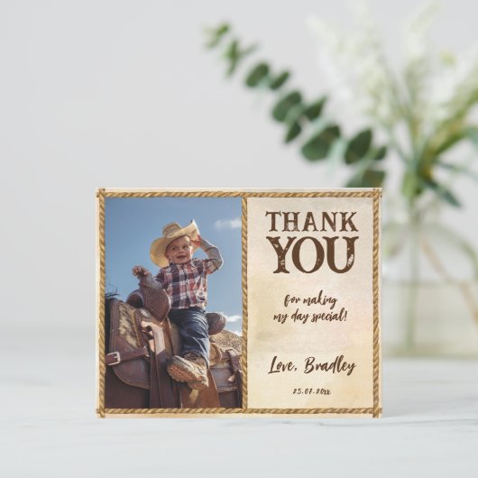 カウボーイ誕生日の最初のロデオ写真サンキューカード (スタンド正面)