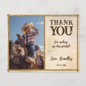 カウボーイ誕生日の最初のロデオ写真サンキューカード (正面)