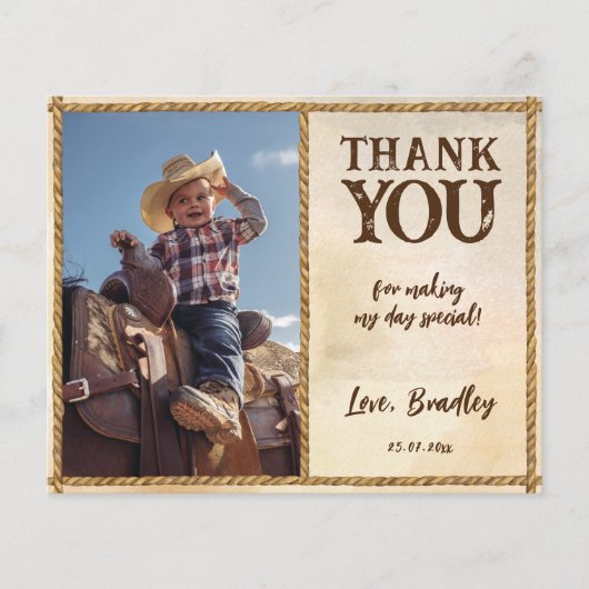 カウボーイ誕生日の最初のロデオ写真サンキューカード (正面)