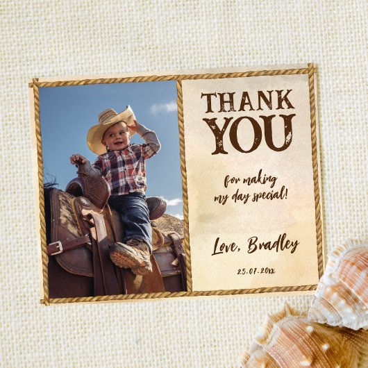 カウボーイ誕生日の最初のロデオ写真サンキューカード