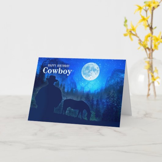 カウボーイ誕生日ウエスタンテーマムーンライトマウンテンズ カード (黄色い花)