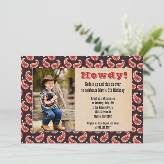 カウボーイ誕生日パーティーの招待と写真 招待状 (スタンド正面)