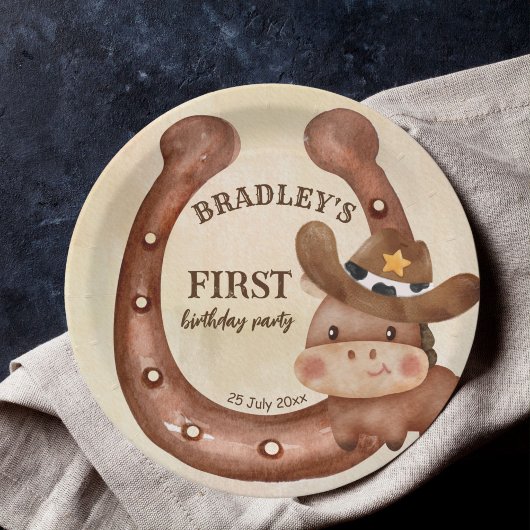 カウボーイ誕生日パーティーベビー馬の帽子 ペーパープレート