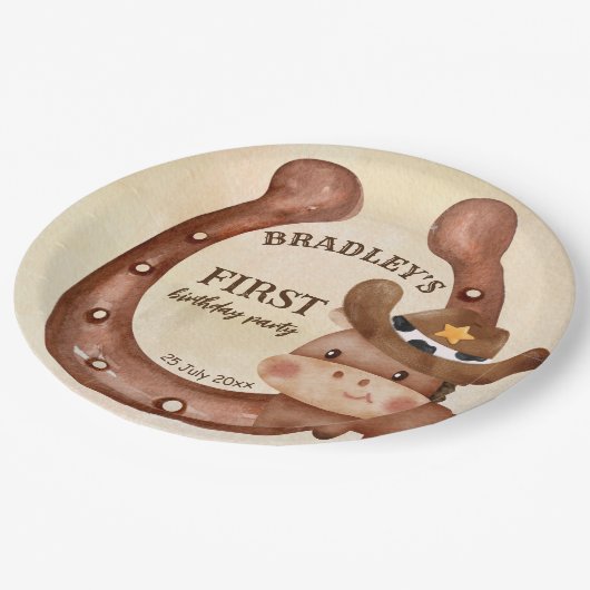 カウボーイ誕生日パーティーベビー馬の帽子 ペーパープレート (アングル)