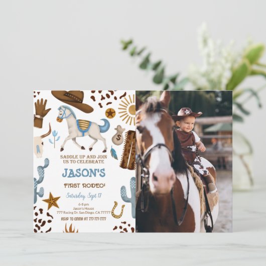 カウボーイ誕生日フォト招待状 招待状 (スタンド正面)