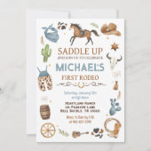 カウボーイ誕生日ブルー1stロデオパーティー 招待状 (正面)