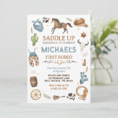 カウボーイ誕生日ブルー1stロデオパーティー 招待状 (スタンド正面)