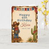 カウボーイ誕生日ホーダウン・パーティー カード (黄色い花)