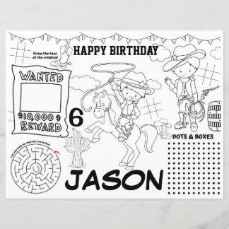 カウボーイ誕生日ランチョンマット、カウボーイ活動シート