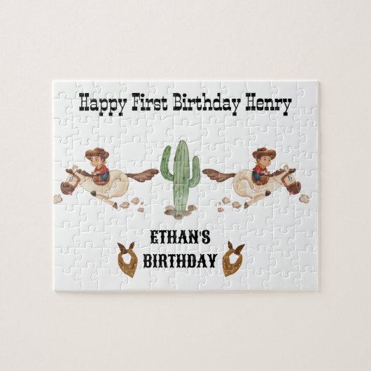 カウボーイ誕生日ロデオパーティー ジグソーパズル (横)