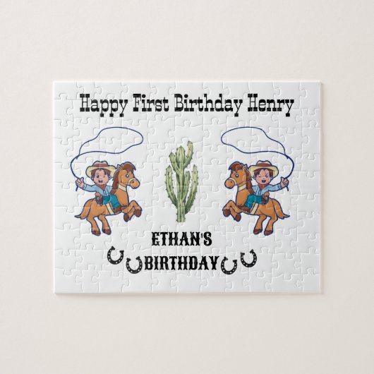 カウボーイ誕生日ロデオパーティー ジグソーパズル (横)