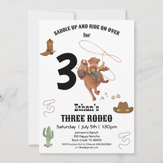 カウボーイ誕生日ロデオパーティー 招待状 (正面)