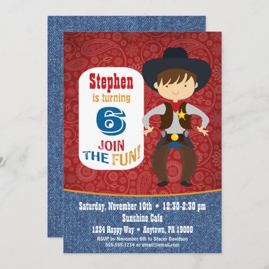 カウボーイ誕生日招待状ボーイロデオウェスタン 招待状 (正面/裏面)