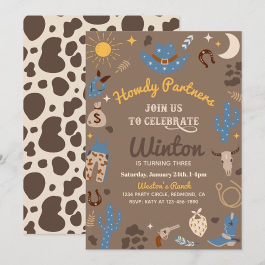 カウボーイ誕生日招待状 |ウエスタン招待状 招待状 (正面/裏面)