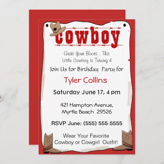 カウボーイ誕生日招待状 招待状 (正面/裏面)