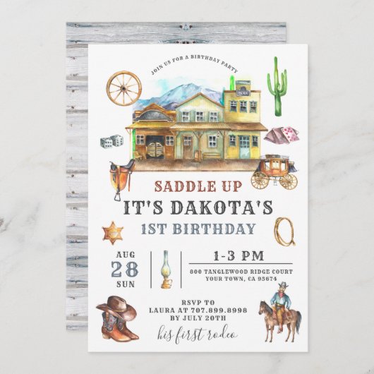 カウボーイ誕生日招待状 招待状 (正面/裏面)