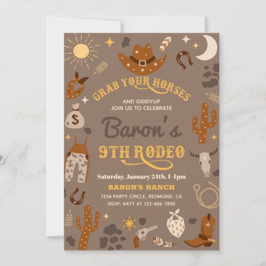 カウボーイ誕生日招待状 |第9回ロデオ招待状 招待状 (正面)
