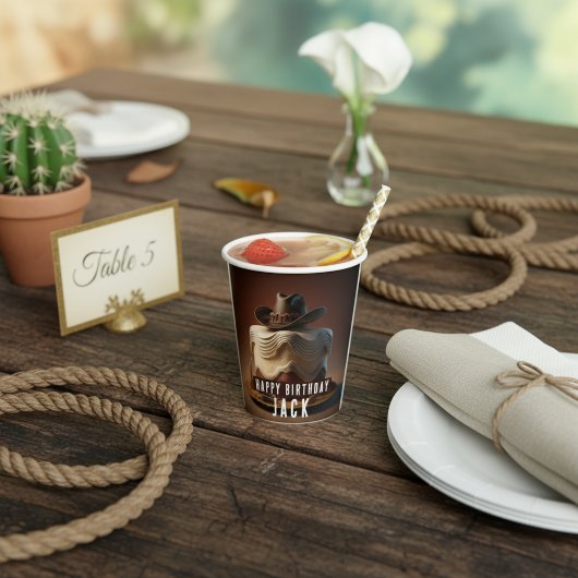 カウボーイ誕生日紙カップ素朴 – ウエスタンケーキ 紙コップ