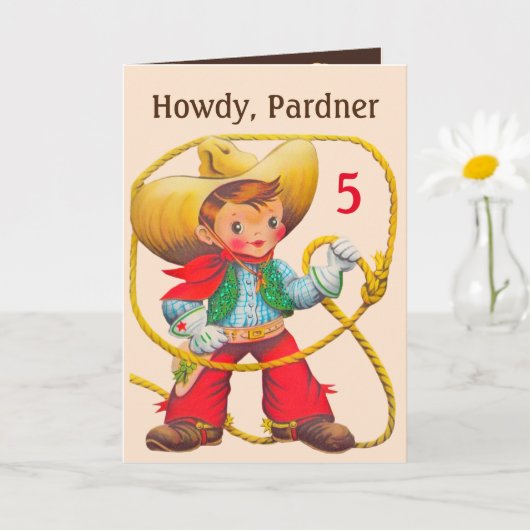 カウボーイ誕生日追加の年齢と名前のカスタム カード (小さな植物)
