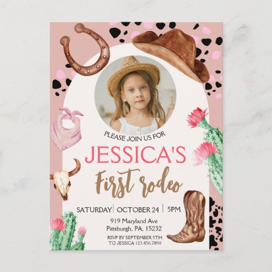 カウボーイ誕生日1stロデオバースデーパーティー ポストカード (正面)