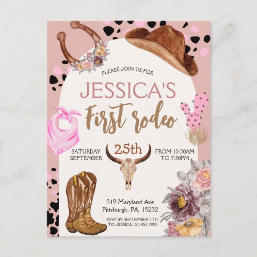 カウボーイ誕生日1stロデオバースデーパーティー ポストカード (正面)