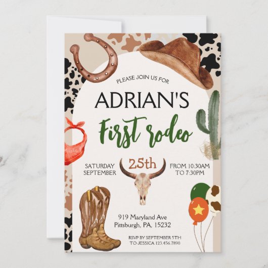 カウボーイ誕生日1stロデオバースデーパーティー 招待状 (正面)
