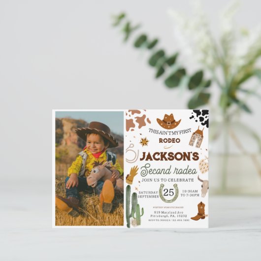 カウボーイ誕生日2歳のロデオ誕生日パーティー ポストカード (スタンド正面)