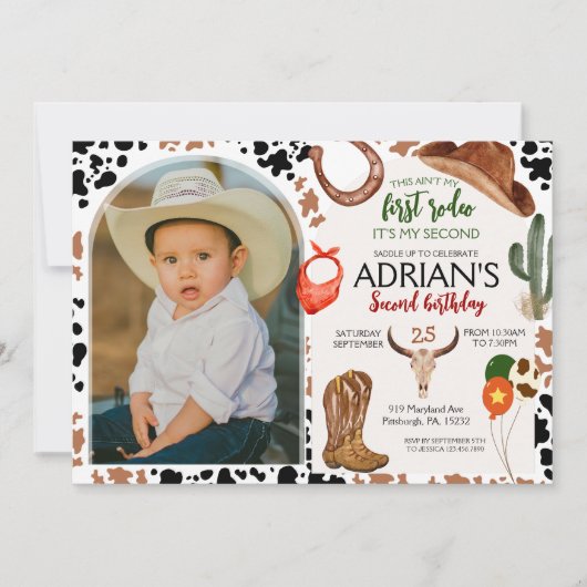 カウボーイ誕生日2ndロデオバースデーパーティー 招待状 (正面)
