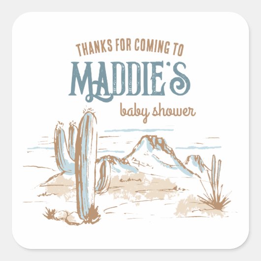 カウボーイ赤ちゃんシャワーありがとうシール スクエアシール (正面)