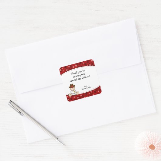 カウボーイ赤ちゃんシャワーありがとう好意ステッカー スクエアシール (封筒)