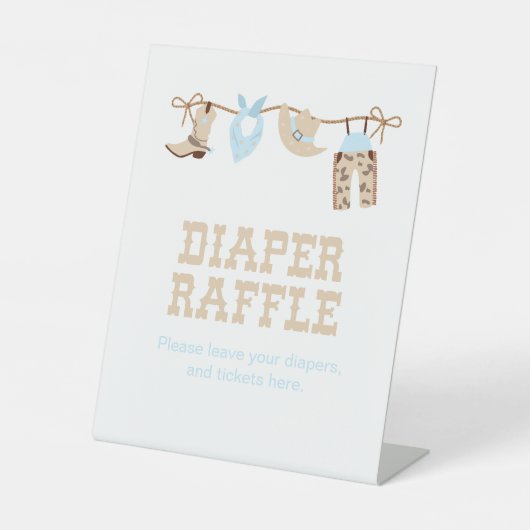 カウボーイ赤ちゃんシャワーおむつラッフル 台座サイン (正面)