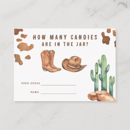 カウボーイ赤ちゃんシャワーお菓子の数を推測 エンクロージャーカード (正面)