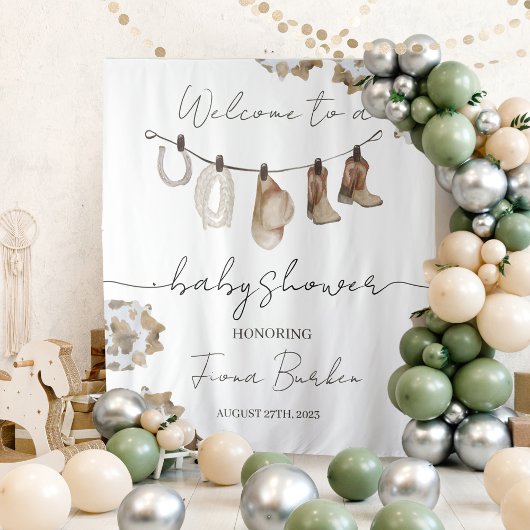 カウボーイ赤ちゃんシャワー歓迎サイン。 タペストリー