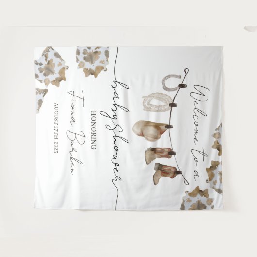 カウボーイ赤ちゃんシャワー歓迎サイン。 タペストリー (正面(横))