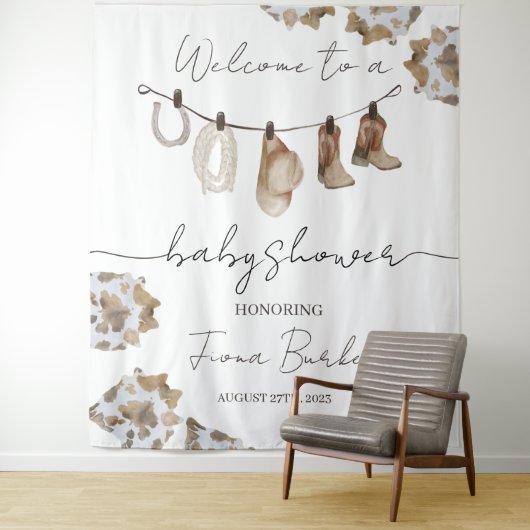 カウボーイ赤ちゃんシャワー歓迎サイン。 タペストリー (インサイチュ)
