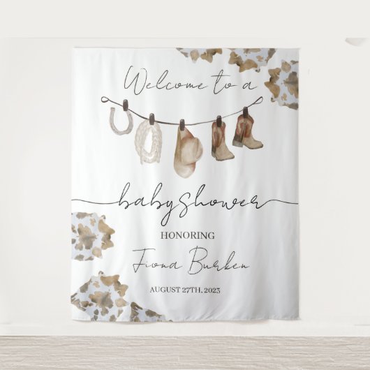 カウボーイ赤ちゃんシャワー歓迎サイン。 タペストリー (正面)