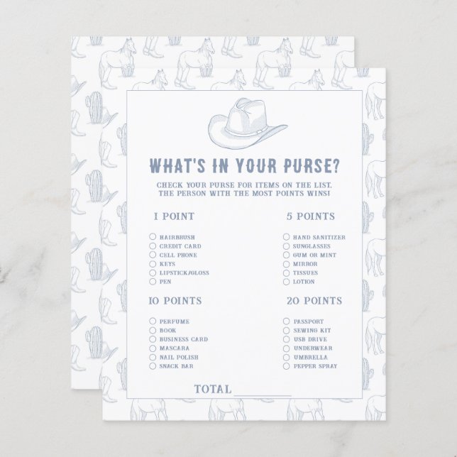 カウボーイ赤ちゃんシャワー – あなたの財布の中に何が？ (正面/裏面)