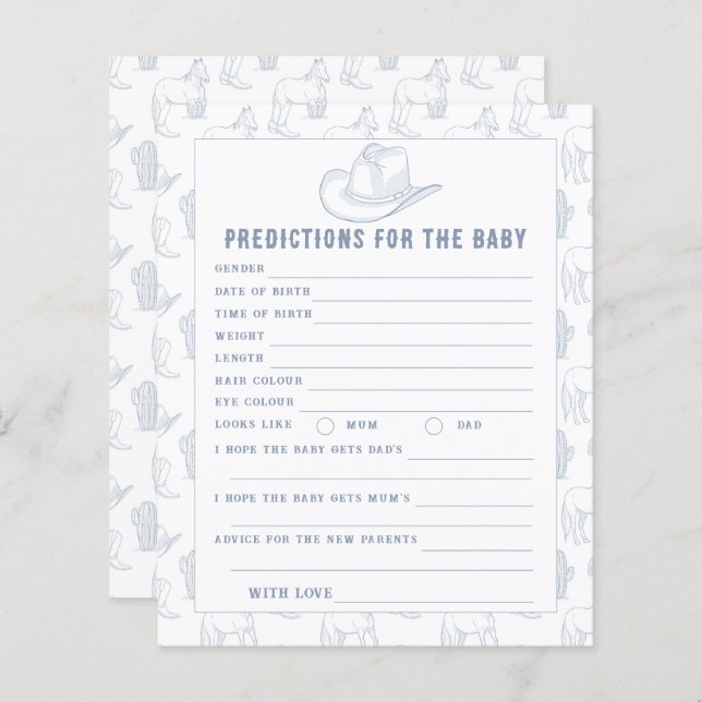 カウボーイ赤ちゃんシャワー – ベビー予測とアドバイス (正面/裏面)